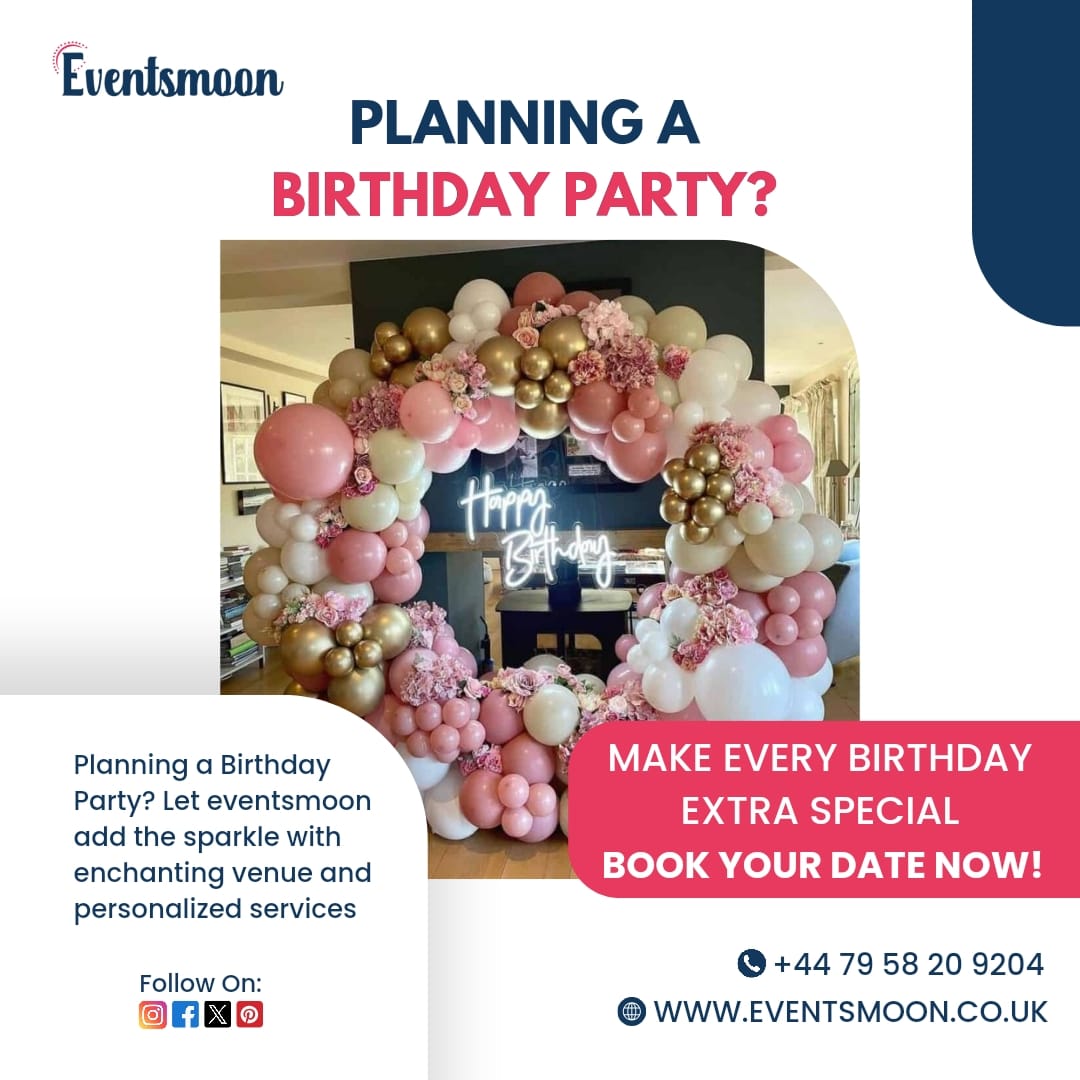 Planning a Birthday Party? Lets Eventsmoon add the sparkle with enchanting venue and personalized services

Make every birthday extra special Book your Date Now!

#eventsmoonuk #birthdayparty #eventplannersuk #london #birthdaypartymanagement