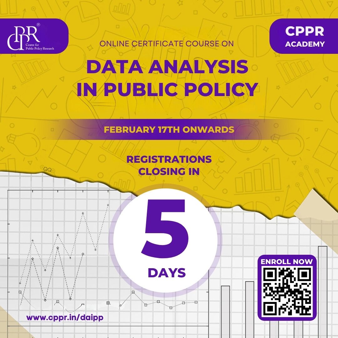 Only 5 days left!

Join #CPPRAcademy's online certificate course on 'Data Analysis in Public Policy' and learn the art of 'Research Planning,' its significance, and how to measure concepts derived from it.

Register Now!
cppr.in/daipp