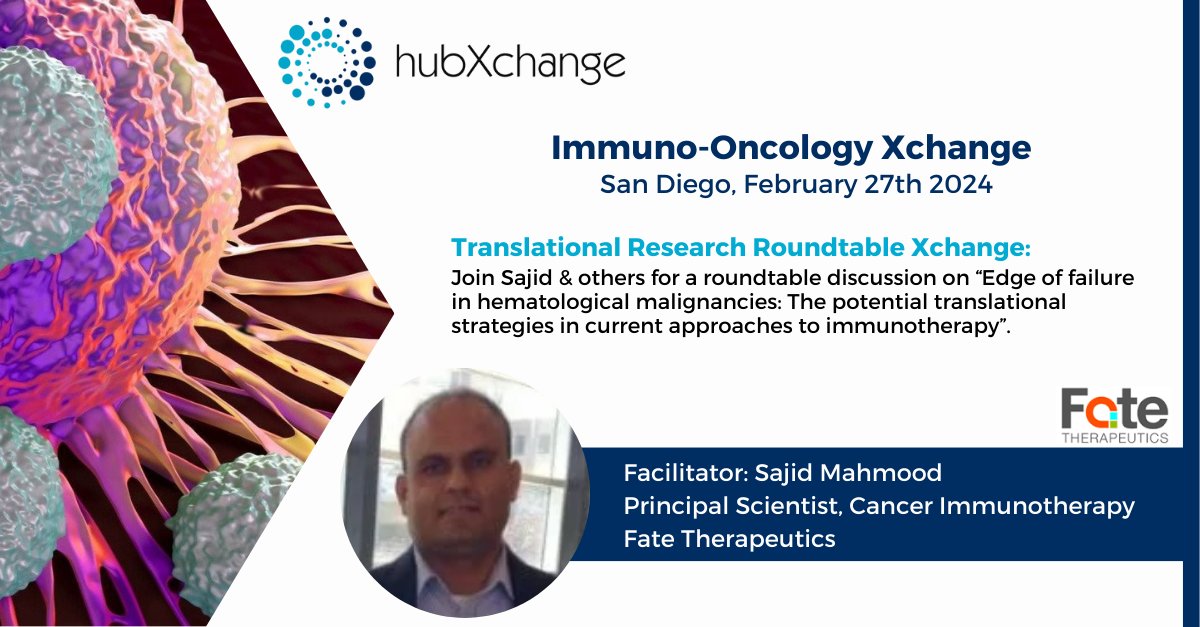 Join the discussion at our Immuno-Oncology Roundtable Xchange in #SanDiego Feb 27. More info at hub-xchange.com/immuno-oncolog…. Open to Senior Scientists in the #pharmaceutical/#biotech industry. #lifesciences #genomics #immunotherapy #immunooncology #oncology #biomarkers #celltherapies