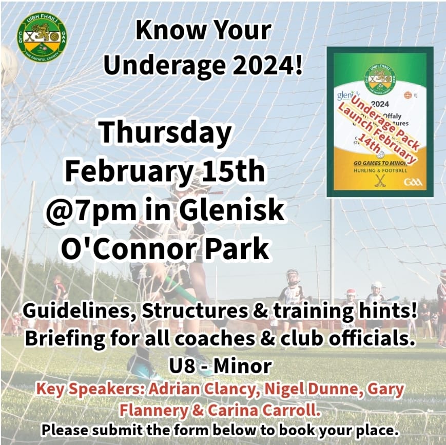𝙍𝙚𝙢𝙞𝙣𝙙𝙚𝙧 Club Officials/ Coaches, The Offaly Underage Pack, spanning from U8 to Minor grades, is set to be officially launched on February 14th. To support your coaching efforts, Offaly GAA is organising an information evening dedicated to the pack. (Infographic…