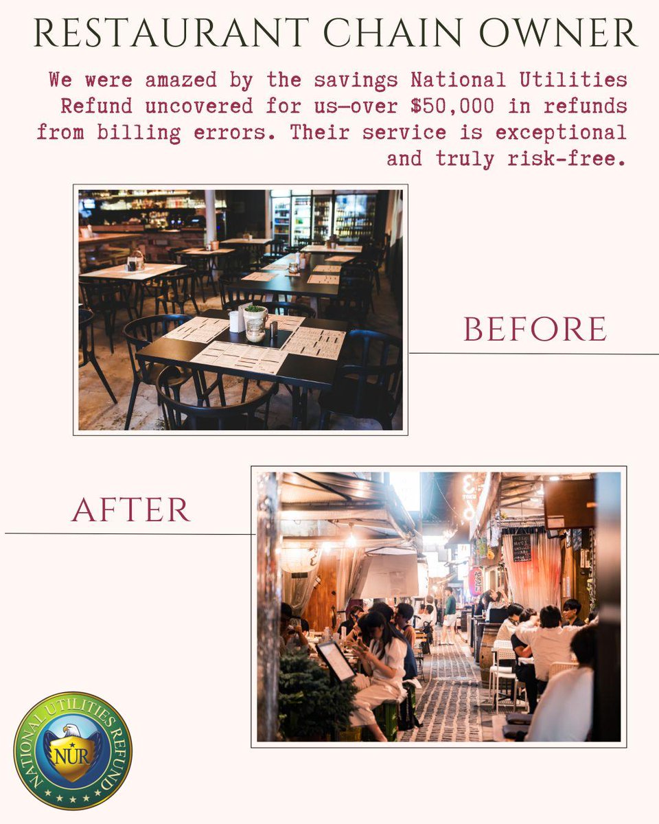 Restaurant owners, STOP overpaying for utilities!  

Get a FREE audit & discover hidden savings of $60,000+ like one of our clients!  80% of businesses see errors!  

DM us for your free audit & keep more flavor in your profits! 

#restaurantefficiency #savemoneysaveplanet #NUR