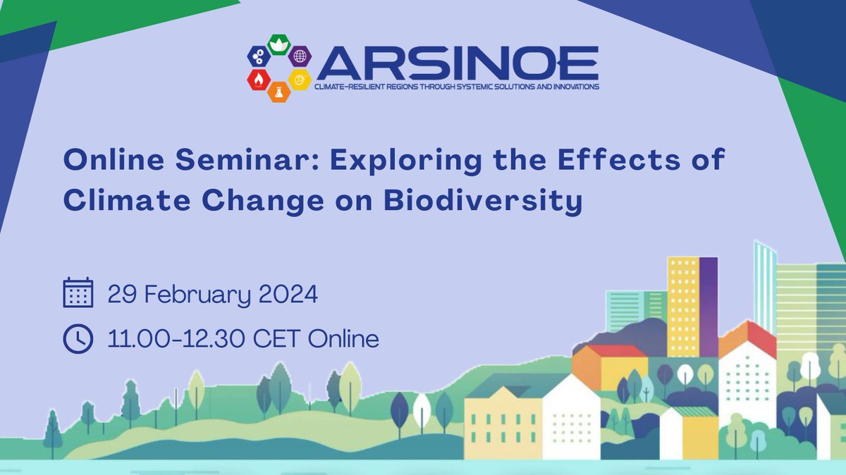 🔔Join our #6 <a href="/ARSINOE_EU/">ARSINOE_EU</a> seminar on 29 Feb to become aware of the #climatechange's impact on #biodiversity &amp; explore solutions.

🎙️Experts from <a href="/TransformarEU/">TransformAr</a> , <a href="/ClimateImpetus/">Climate Impetus</a>  &amp; <a href="/regilience/">REGILIENCE</a> will share insights!

🗓️ 29 Feb / 11:00-12:30
👉 Registrations: buff.ly/3HWROvL