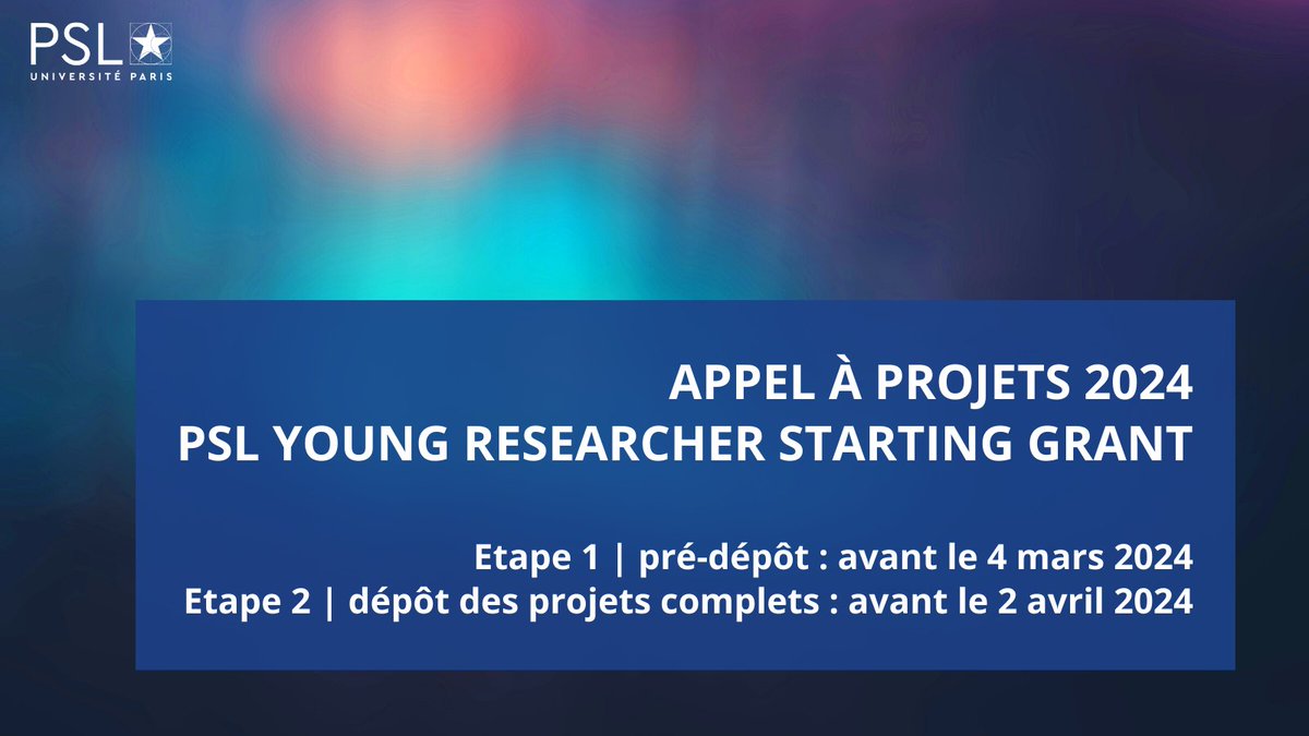 #Appelàprojets 📣 | PSL Young Researcher Starting Grant Cet appel à projets s’adresse aux jeunes chercheuses et chercheurs à haut potentiel, prochainement ou récemment recrutés à l'Université PSL. Pour candidater 👉 psl.eu/actualites/psl…