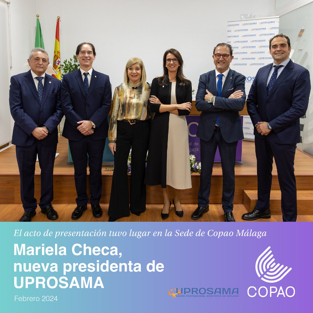 🔵El pasado viernes, el #COPAO y su decana, Mariela Checa, tomó posesión de la presidencia de #UPROSAMA, en un acto celebrado en la sede de Málaga del Colegio.