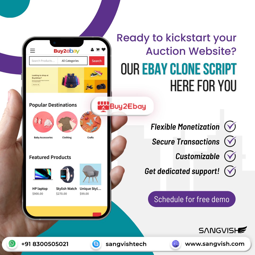 SangVishTech's tweet image. Create your own thriving online auction platform with our eBay clone script. 
Visit: sangvish.com/ebay-clone/
#ebayclone #auctionscript #ebayclonescript #sangvish #business #webdev #startup #businesssolutions