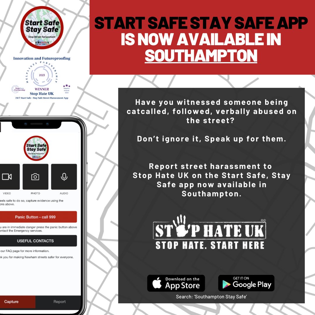 stophateuk's tweet photo. Our team will be at @theLibertines gig in Southampton tonight raising awareness of our newly launched street harassment app: Start Safe, Stay Safe.
Search: ‘Southampton Stay Safe’ in your App Store to download.
#Southampton #hatecrime #streetharrassment #reportingapp You https://t.co/mA4UqTg4WF