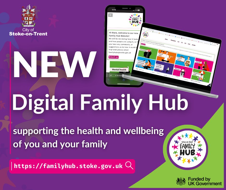 SoTCityCouncil's tweet photo. 🥳Our new Digital Family Hub has launched.

❤️It's packed full of information to support the health and wellbeing of you and your family.

➡️Go to: https://t.co/ZKElwh1ASf

🗣️Let us know what you think at familyhubs@stoke.gov.uk https://t.co/56izQOpe9e