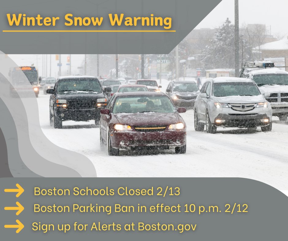 Be Advised: Today @MayorWu declared a snow emergency in advance of the winter storm arriving tomorrow. Boston schools are closed tomorrow and a parking ban goes into effect tonight at 10 p.m. Residents who haven't should sign up for alerts at Boston.gov