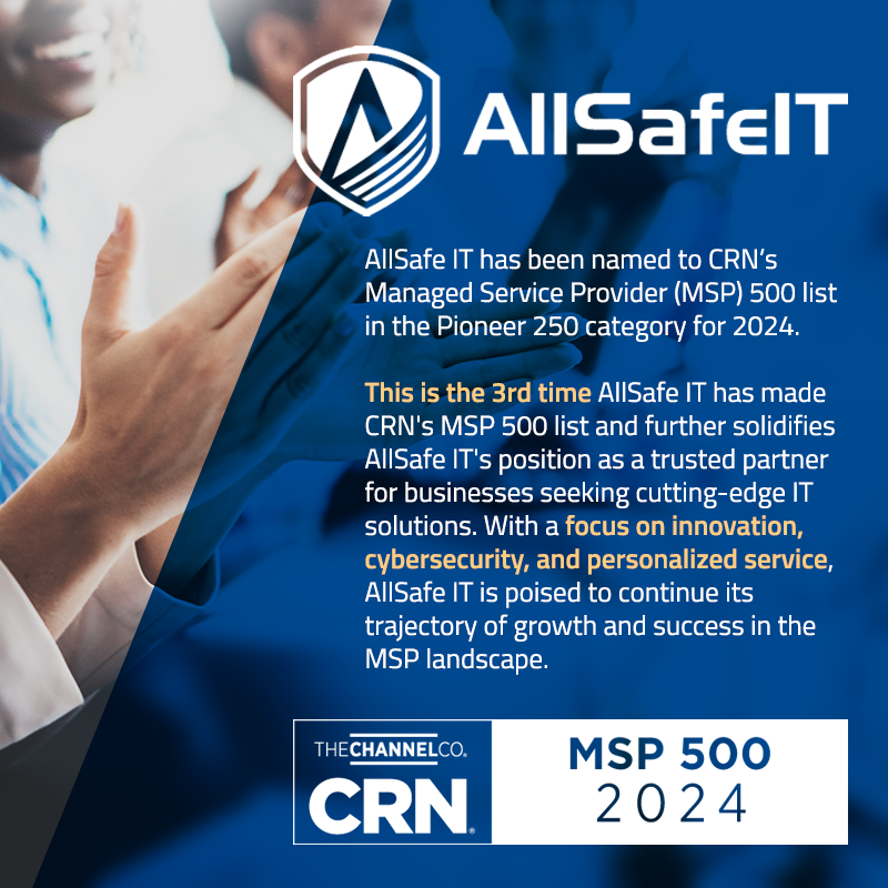 allsafeit's tweet photo. AllSafe IT has been named to @TheChannelCo CRN’s MSP 500 list for 2024. This further solidifies AllSafe IT's position as a trusted partner for businesses seeking cutting-edge IT solutions. READ: https://t.co/0RZSN6p8ul

#itsupport #itsupportlosangeles #crnmsp500 https://t.co/8QrtiT1dhN