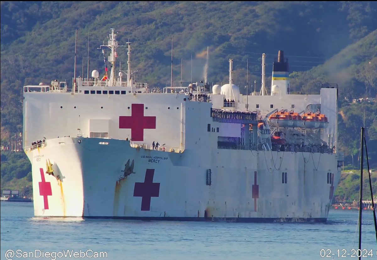 USNS Mercy (T-AH-19) Mercy-class hospital ship coming into San Diego following South Pacific deployment - February 12, 2024 #usnsmercy #tah19

SRC: