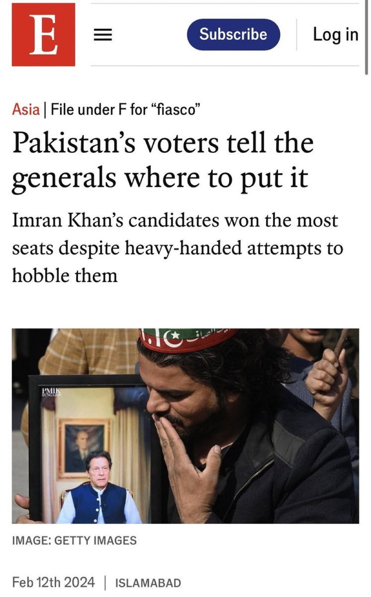 The Economist Strikes Back with Another Article.

#BreakingNews #Rawalpindi #PTI_Fascism_inKP #ElectionResults2024 #Article6 #RecallDrQadri PTI-P #JIandPTI #Zardari #HamidMir #TayyabaRaja #Army #Balochistan #ریحانہ_ڈار_مکار
#PhotoshoppedForm45
#ElectionCommission #BaniGala