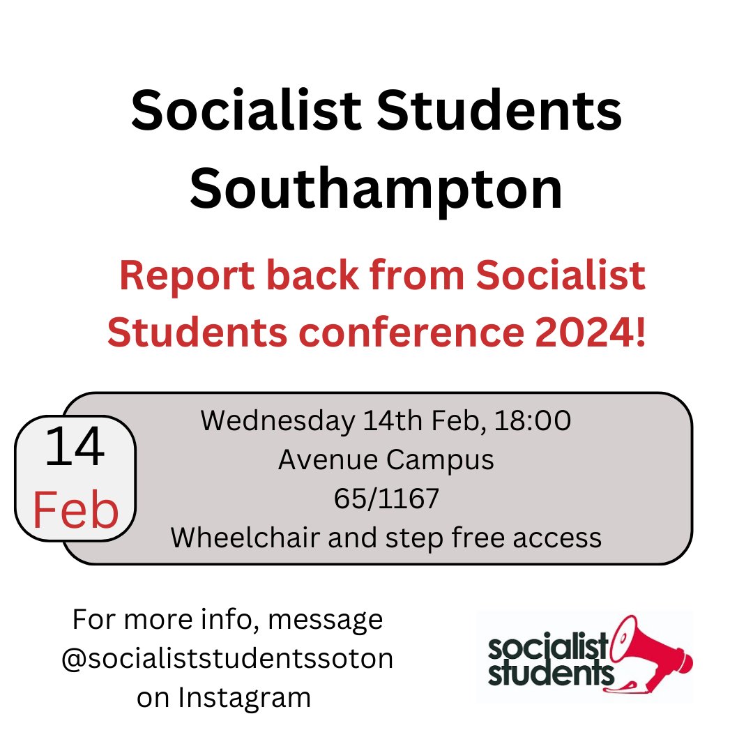 SotonSocialists's tweet photo. Hear a report back from the national socialist student conference that was held in Birmingham on Saturday! Join us to discuss building youth movements against war and capitalist crises both locally and nationally. https://t.co/mBPtiMuW1f