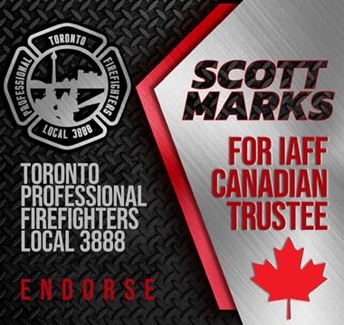 The Toronto Professional Fire Fighters Association is proud to endorse Scott Marks for IAFF Canadian Trustee in the upcoming IAFF election. We look forward to what the future holds. @opffa