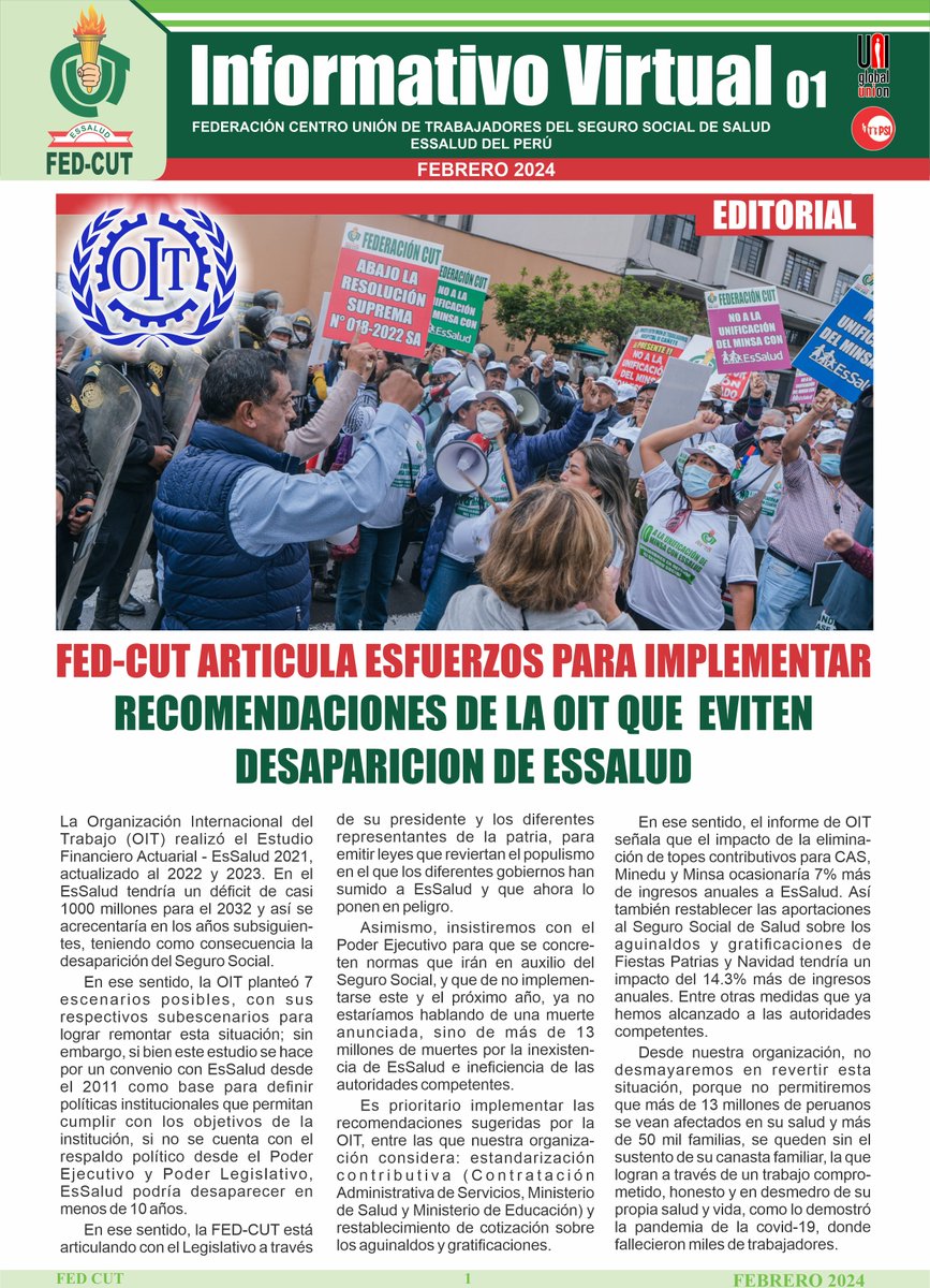 FedCut's tweet photo. 📣 ¡¡𝐃𝐢𝐬𝐩𝐨𝐧𝐢𝐛𝐥𝐞 𝐧𝐮𝐞𝐯𝐚 𝐞𝐝𝐢𝐜𝐢𝐨́𝐧 𝐝𝐞 𝐧𝐮𝐞𝐬𝐭𝐫𝐨 𝐈𝐧𝐟𝐨𝐫𝐦𝐚𝐭𝐢𝐯𝐨 𝐕𝐢𝐫𝐭𝐮𝐚𝐥 N° 1 - 2024❗
✅ Descárgalo completo aquí ➡️ https://t.co/Dlk5FHdzLZ
#fedcut #essalud #infocut #negociacioncolectiva #derechoslaborales #cts #escalasalarial https://t.co/Gm6PGmQUfM