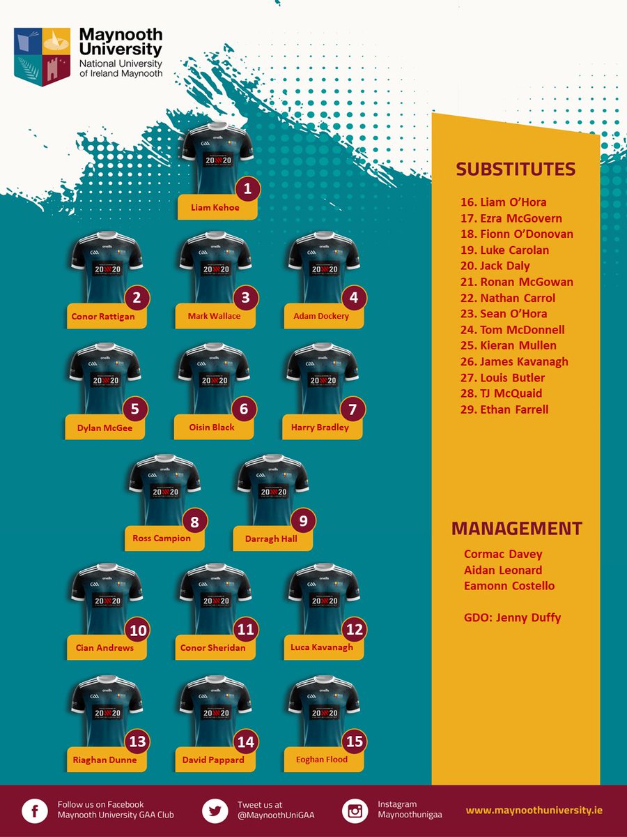 MaynoothUniGAA's tweet photo. Team sheet for todays Fresher (2) Football match
@MaynoothUni v @ATUDonegal_ 

Best of luck

#mugaafamily https://t.co/IqU1PvHvZb