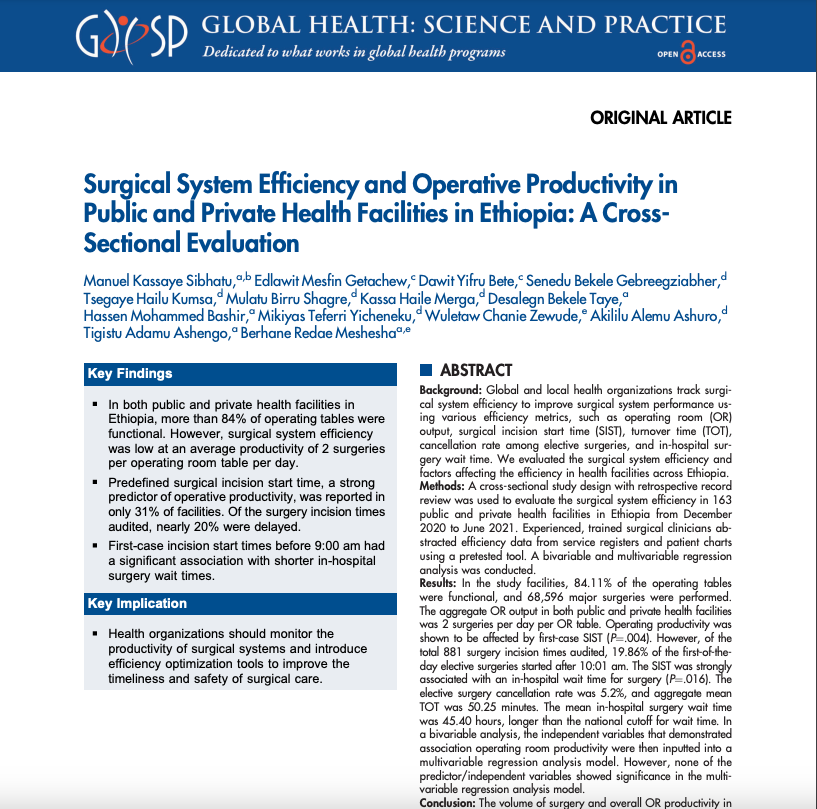 The authors of this article found that the surgical system in Ethiopia in both public and private health facilities was inefficient, requiring immediate action to improve timely access to safe surgical care.@EthioAID hubs.ly/Q02kK7bc0