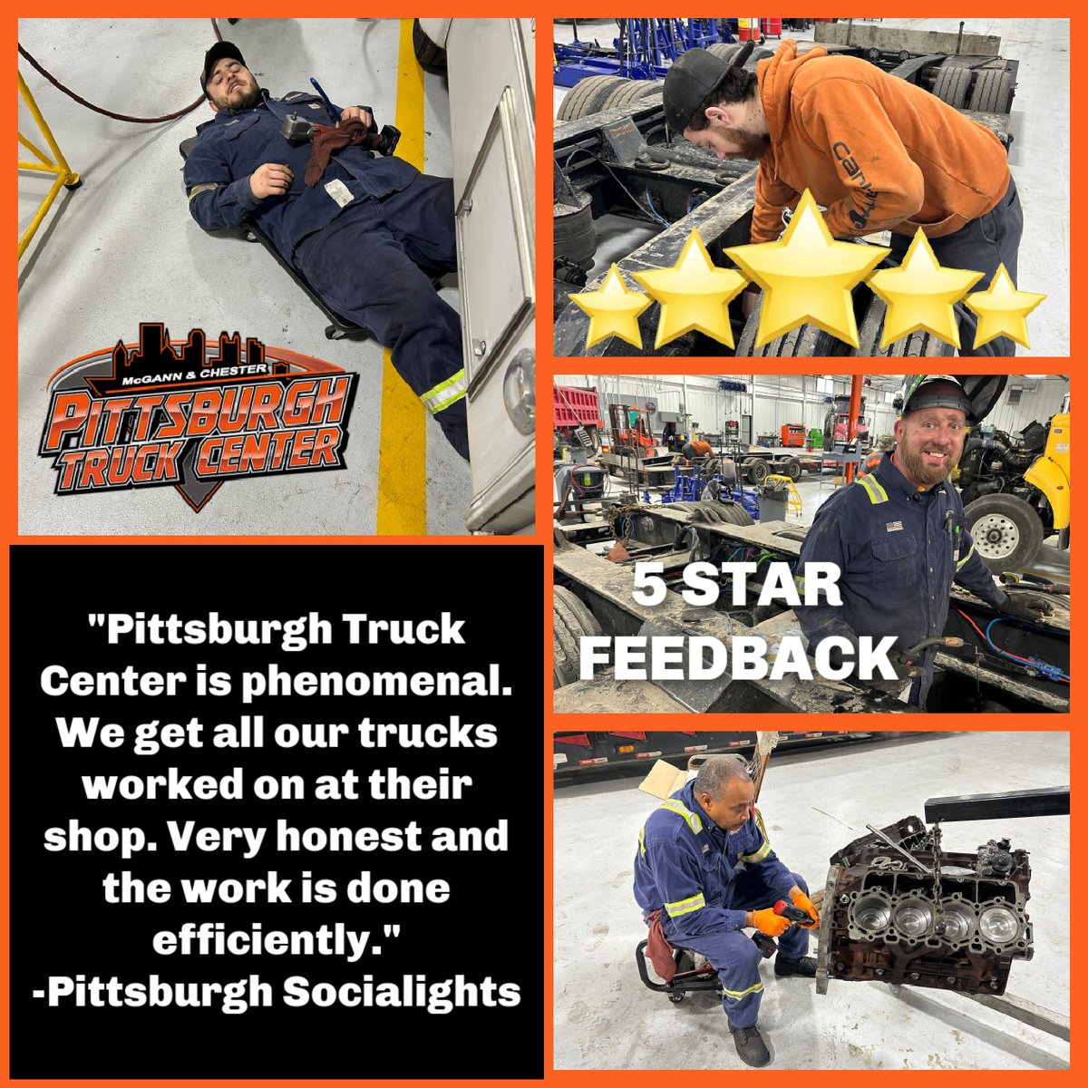5 Star Feedback for our Pittsburgh Truck Center shop!

#PTC #truckrepairshop #roadservice #PMservice #enginerepair #truckinspections #brakejobs #steeringissues #batteryreplacement