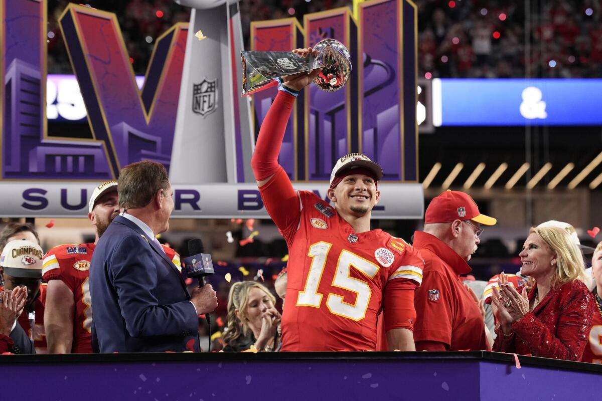 KSeaboldt's tweet photo. There were several heroes for the Chiefs last night, as there always are when a team wins a championship. But one thing stands out to me. All last week, we heard expert analyst after expert analyst say that the 49ers had this, and the 49ers had that, and the 49ers had the other thing, but that they would NOT pick against Patrick Mahomes again. It got to the point where we rightly began to ask if that was too simple to be true. What we learned last night was that sometimes, the truth is simple.

Patrick Mahomes TWICE rescued his team from defeat in the final minutes. First, he led them 64 yards in 1:50 to the game-tying FG. Then, he led them 75 yards to the Super Bowl-winning TD, going 8-for-8 and running for two first downs, one on 4th down. One of his receivers turned a 7-yard gain into a 3-yard loss on that final drive and Mahomes simply erased it as if it had never happened.

He now has three Super Bowl wins, grabbing the MVP award each time. That’s to go along with four AFC titles and two NFL MVP awards. He’s 15-3 in the postseason. Fifteen. And three. Two of those losses came to Tom Brady and the other came to a #1 overall pick who won a national championship in college. Two of them came in OT. Patrick Mahomes has played 18 postseason games, and ONE MAN has beaten him in regulation.

The truth is simple. He’s the best. Ever.