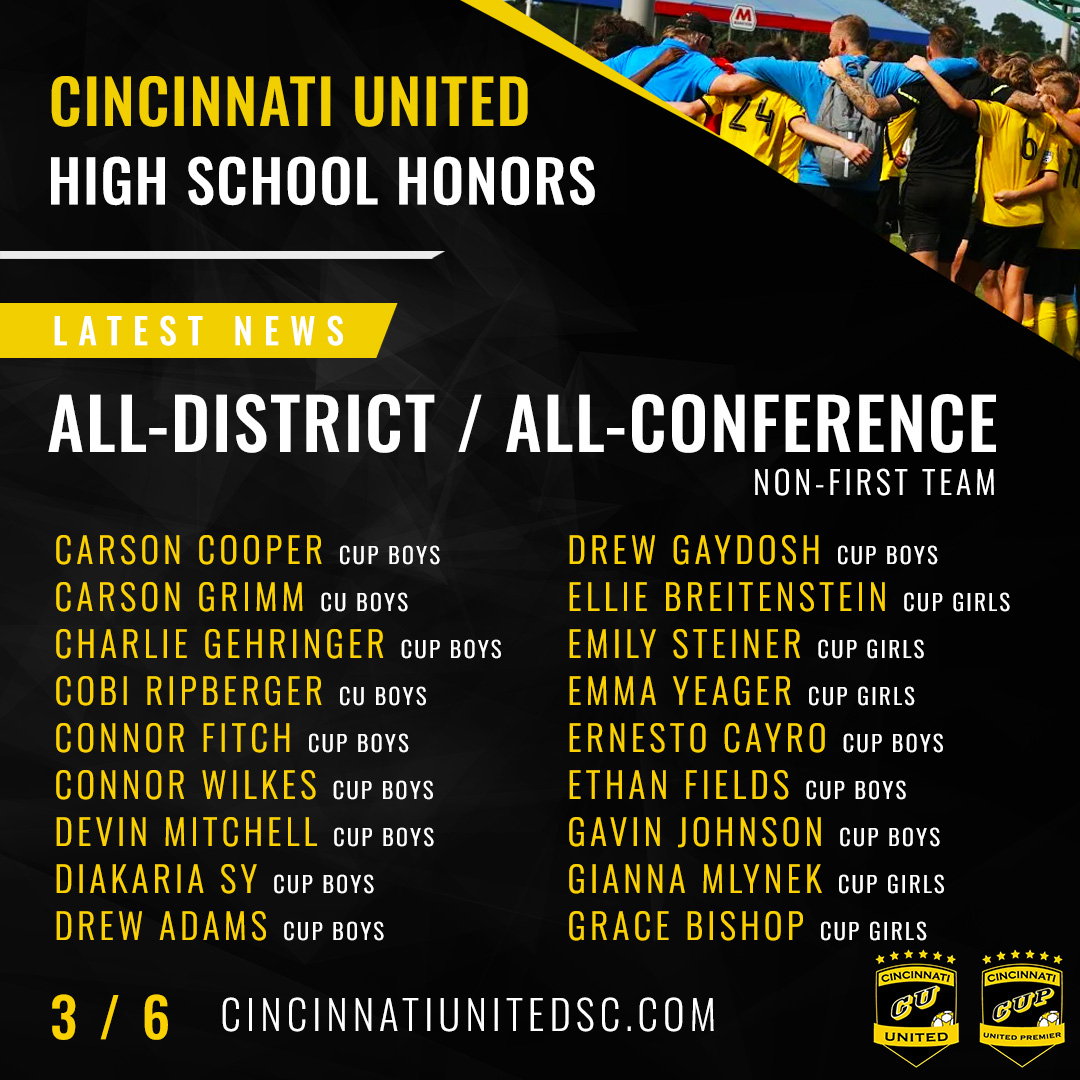 1/2 We are so proud of all our players who have received High School Honors for the fall of '23. Here's our full list of players who received an award last year. 🏆🥳🎉 We look forward to sharing you more throughout the week! 🎉 - View our full list: cincinnatiunitedsc.com/high-school-pr…