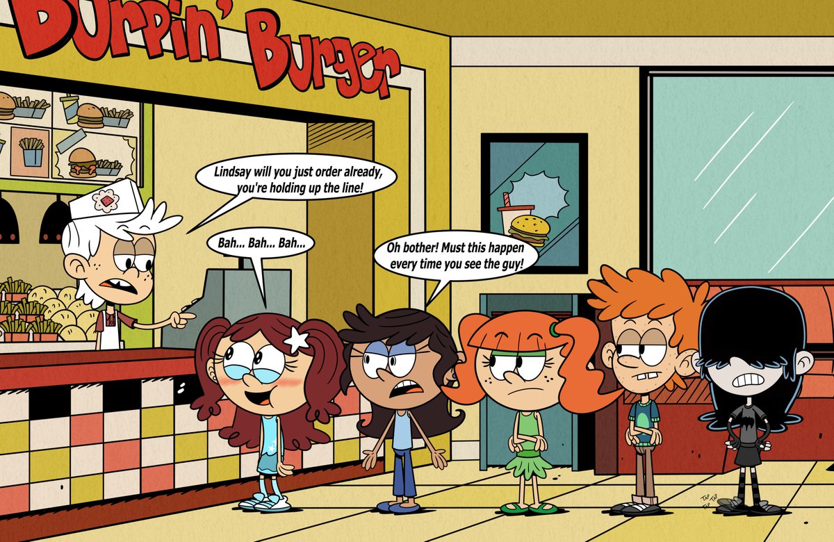 TheAmazingRVR's tweet photo. Artwork made by artist @AlejinZX.

Lindsay and Claudette went to the Burpin' Burger to get a meal, unfortunately for Lindsay, Lincoln got a job there.

#TheLoudHouse #LincolnLoud #Claudette #LindsaySweetwater #RockySpokes #LucyLoud #Chinah https://t.co/LQSP54r3tu