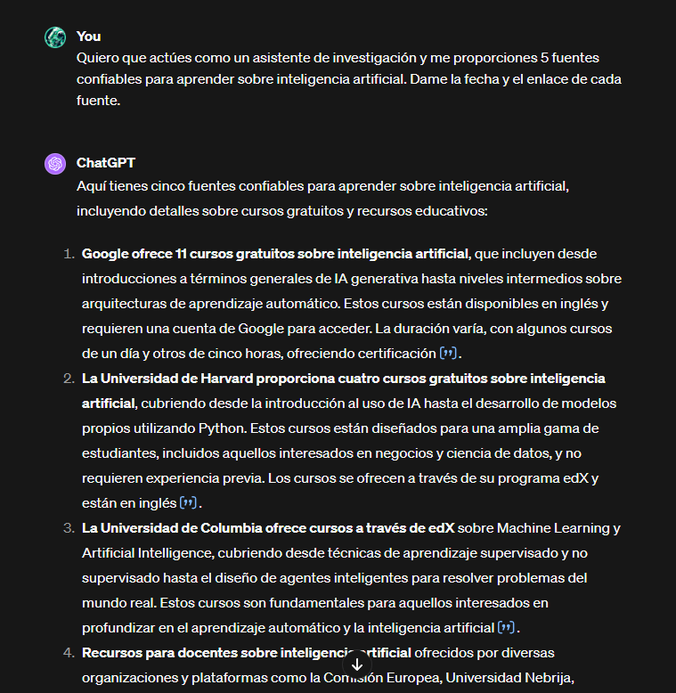 IAViajero's tweet image. 2. Obtén fuentes confiables

Prompt:

"Quiero que actúes como un asistente de investigación y me proporciones 5 fuentes confiables para aprender sobre (tema). Dame la fecha y el enlace de cada fuente."
