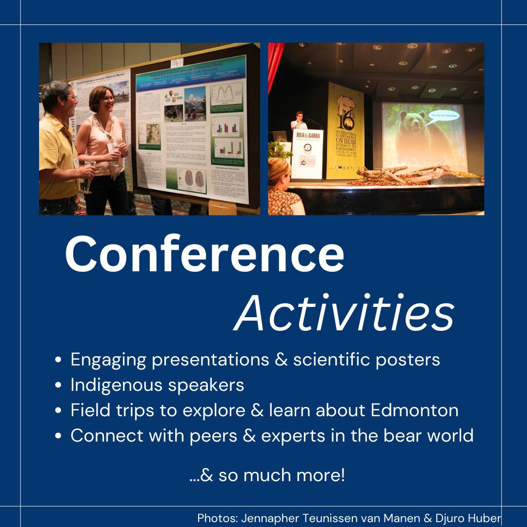 The 28th IBA conference is planned for September 15-20th in Edmonton, Alberta. Swipe through the photos for some key dates and information. Head to our website for all things conference-related: conference.bearbiology.com We hope to see you there!