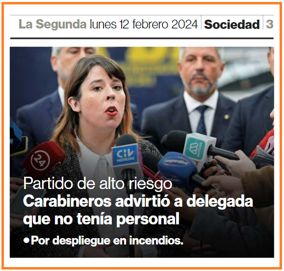 Tienen a todos los Carabineros trabajando en los incendios y autorizan partidos de alto riesgo y festivales.
He aquí la responsable por autorizar un partido que no contaba con suficiente fuerza Policial.
Puso en riesgo la integridad física de las personas.
Grave.