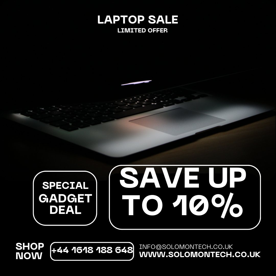 'Time is ticking on unbeatable deals!  Don't miss your chance to upgrade your tech game at these incredible prices. Act fast, shop smarter! 
📷 Website: solomontech.co.uk
📷 Email: info@solomontech.co.uk
📷 Contact: +44-1618-188-648
#LimitedTimeSale #SolomonTechDeals'