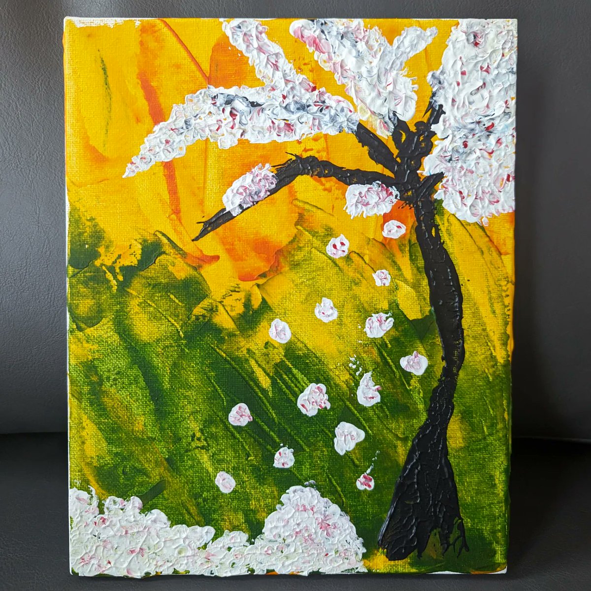 NUH_CFUnit's tweet image. Beautiful paintings created by Amy on ward last week! It&apos;s hard to believe that this is her first time painting with pallet knives 🖌🎨