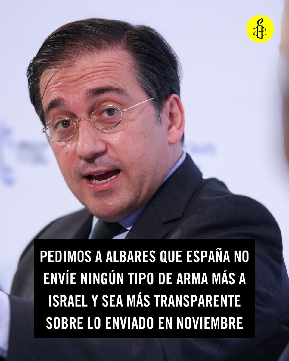 1.  Ante la información sobre el envío de armas de España a Israel el pasado noviembre, pedimos al Gobierno <a href="/desdelamoncloa/">La Moncloa</a> la suspensión permanente de la exportación de armas a este país y la mayor #transparencia respecto a los envíos realizados.

Va hilo 👇
