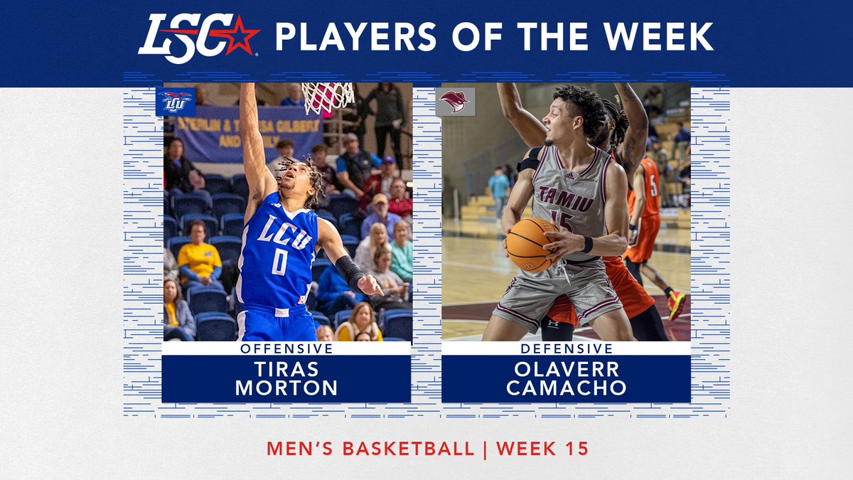 #LSCmbb Players of the Week 🏀 

Offensive: Tiras Morton,<a href="/LCUCHAPS/">LCU Chaparrals</a> 

Defensive: Olaverr Camacho, <a href="/TAMIUAthletics/">TAMIU Athletics</a> 

🔗 bit.ly/3I02s57

#D2mbb