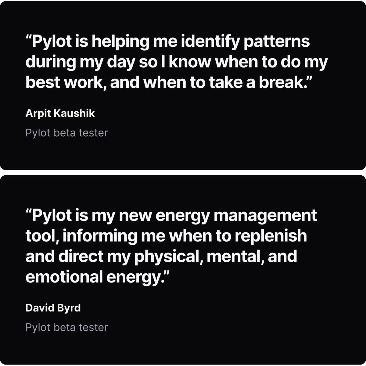 TryPylot's tweet photo. 🚀🧠 Over 2 months into the Pylot beta and the feedback is in - users are thrilled! Dive into the feedback from users.

🌟 Don't just take their word for it; experience the difference Pylot can make in your daily routine. 

https://t.co/0t4e6bmsGC https://t.co/LjCqCWxHtW
