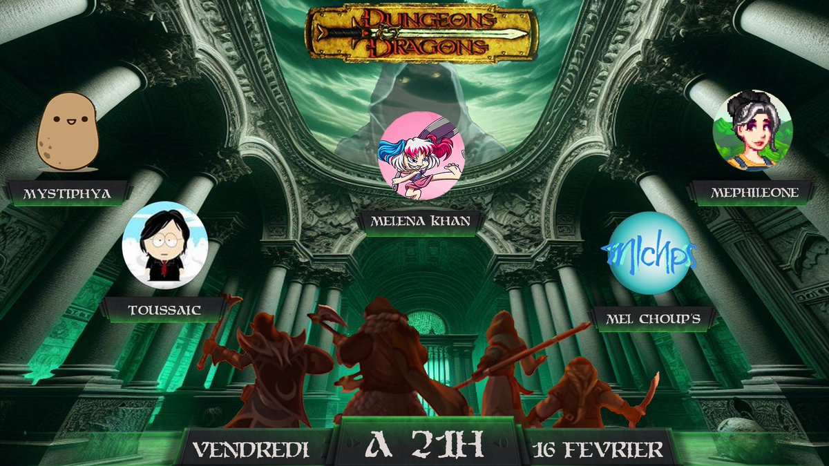 Ce vendredi à 21H: 
La deuxième partie du premier acte de l'aventure du destin ! 

Soyez prêt a jouer avec leurs destins...

avec comme héros : 
<a href="/_Mystiphya/">Mystiphya 🥔</a> <a href="/ToussaicC/">Toussaic Ced</a> <a href="/mephileone/">Mephileone</a> <a href="/MelChoupss/">Mel Choup's 🍆</a> 

(Pas de nouvelles mechaniques cette fois ci, mais le reset de toutes les commandes.)