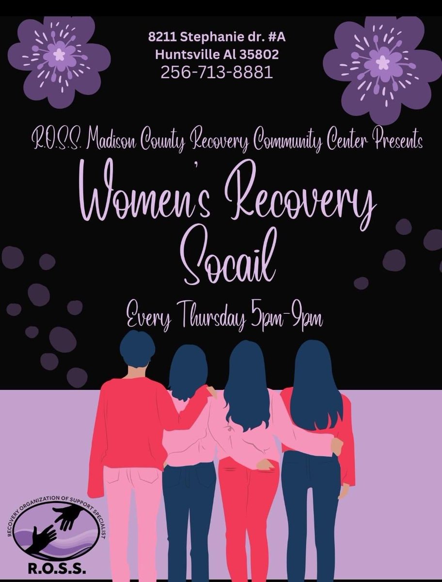 rossbhm4us's tweet photo. R.O.S.S. Madison County  introduces new social events for people in recovery. Join us Monday nights for men in recovery social and Thursday nights for women in recovery social. https://t.co/3yhL7JXZlO