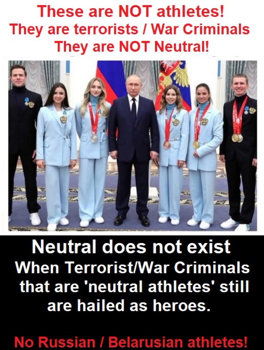 NO place for genocidal terrorists in sport!
@Olympics   @iocmedia
#Olympics #IOC

#Olympics2024 #Paris2024
#BanRussianAthletes
#BanBelarusianAthletes
#BoycottrussianSport 
#RussiaIsATerroristState
#Orclympics
#BloodyOlympics
#BoycottOlympics2024

@EmmanuelMacron @Paris2024 @Paris