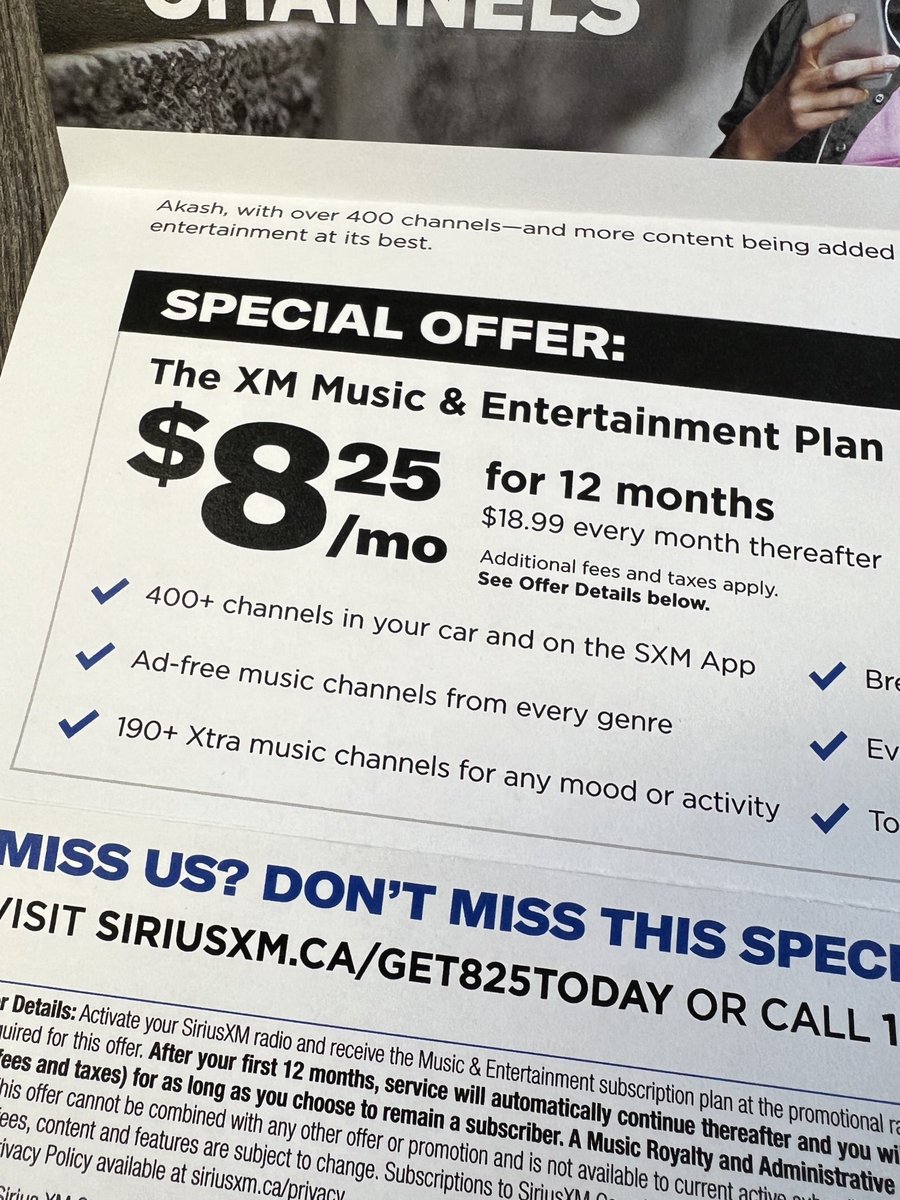 ⁦<a href="/SIRIUSXM/">SiriusXM</a>⁩ thanks for the welcome back offer, but a bit confused?
New subscribers are offered $4.99/mth, and you’re offering previous subscribers $8.25/mth?
Hmmmm, thanks, but no thanks.