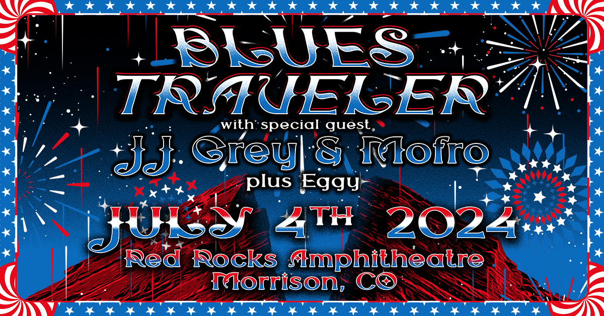 NEW SHOW: A sure-fire way to have a good time? @Blues_Traveler with @JJGREYandMOFRO on July 4, 2024 at #RedRocksCO. 🎆 Tickets on sale Friday, Feb 16th at 10am MT!