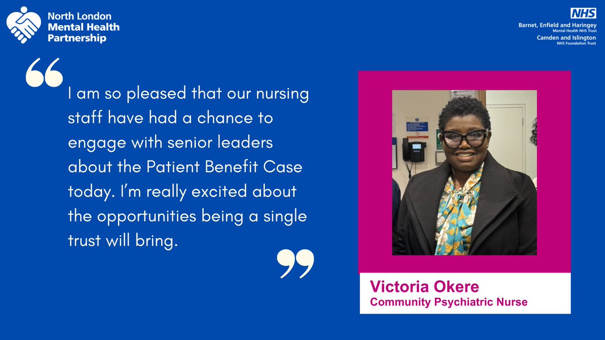 A big thank you to all the dedicated nurses from North London Mental Health Partnership who shared their insights in our Patient Benefits Case Engagement Session! Your contributions are crucial during our journey to become a single trust. Hear from some of our nurses below!