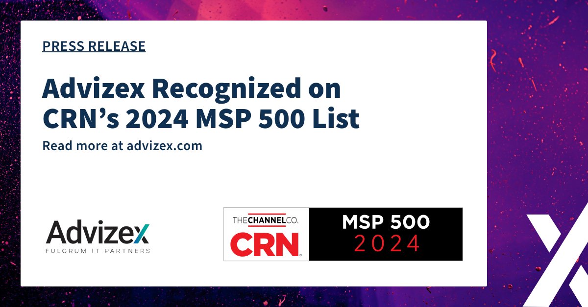 We are excited to announce that <a href="/CRN/">CRN</a> has named Advizex to its Managed Service Provider (MSP) 500 list in the Elite 150 category for the  6th consecutive year! So proud of our team for this outstanding achievement! 👏🏆 

🔗 Read more: loom.ly/dAHU-dE

#MSP500