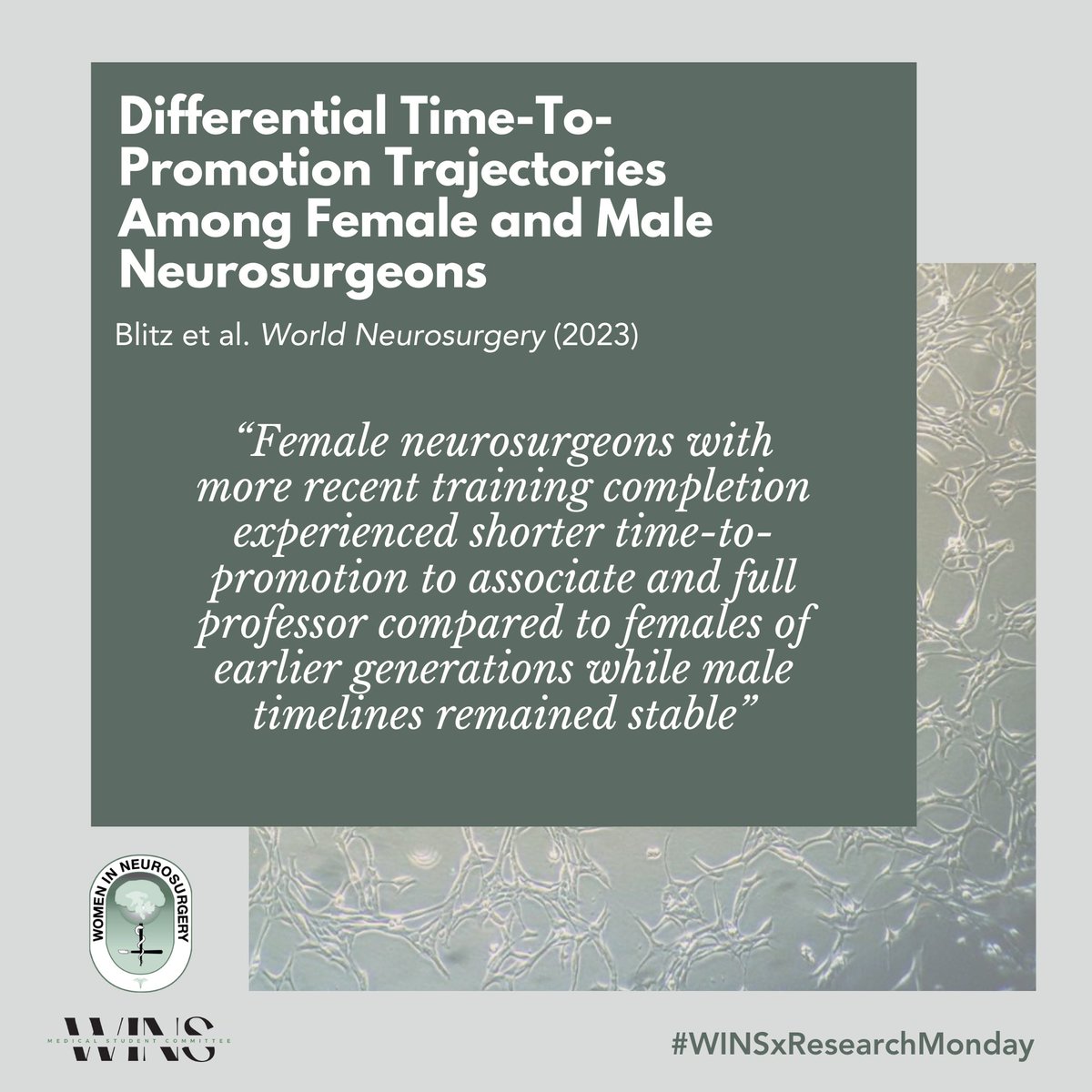 This cross sectional study by @sarah_blitz_, @SamHoffmanMed, @MartinaStippler, and @KristinHuntoon used anonymous surveys to reveal significant disparities in promotion timelines between male and female neurosurgeons. @BIDMCneurosurg #WINSxResearchMonday