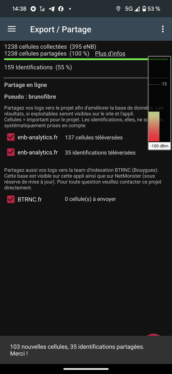 Bruno_FIBRE's tweet photo. Je participe à la cartographie radio de l’app #RNCmobile en envoyant 2081 mesures de signal. Et @enbanalytics #signalmap https://t.co/tNvpVhwoiD