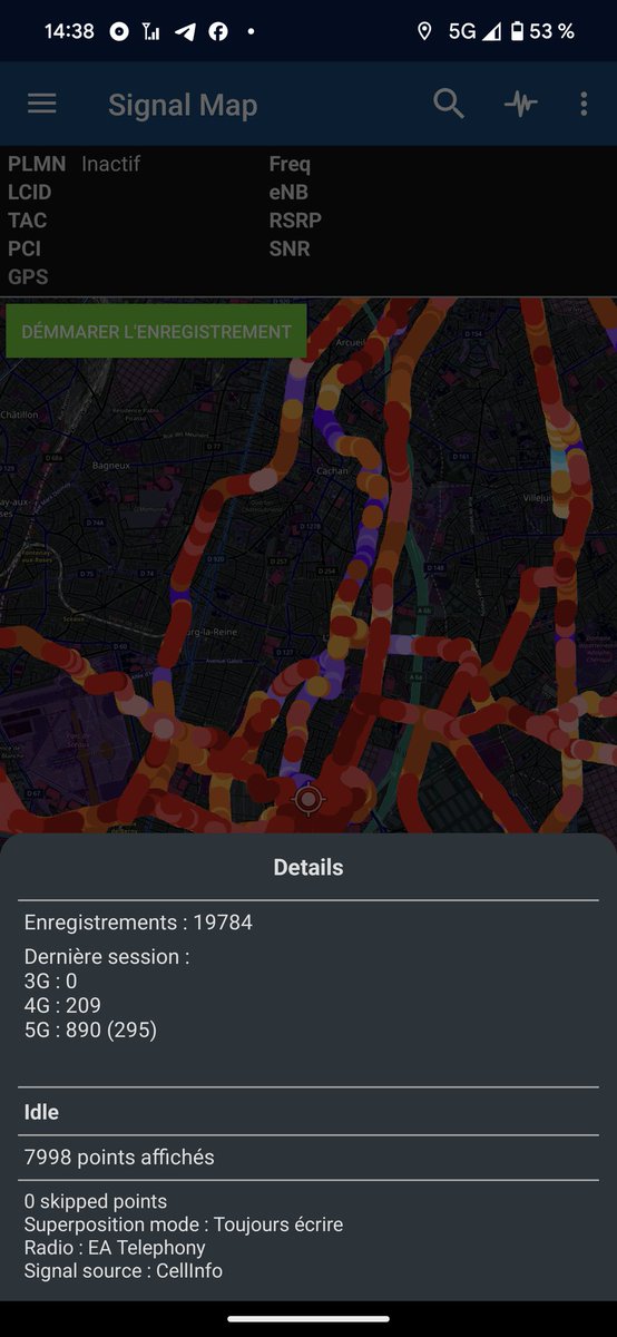 Bruno_FIBRE's tweet photo. Je participe à la cartographie radio de l’app #RNCmobile en envoyant 2081 mesures de signal. Et @enbanalytics #signalmap https://t.co/tNvpVhwoiD