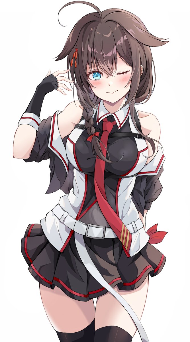 shigure (kancolle) ,shigure kai ni (kancolle) ,shigure kai san (kancolle) 1girl solo skirt braid hair flaps blue eyes ahoge  illustration images