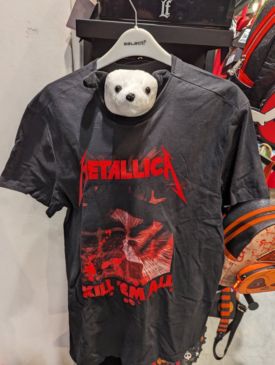 hmv_Worthing's tweet photo. Nipper's been trying on the new additions to our music tee range! 

Which is your fave? #Blondie #Metallica #Nirvana https://t.co/Ie7QcDLW8k