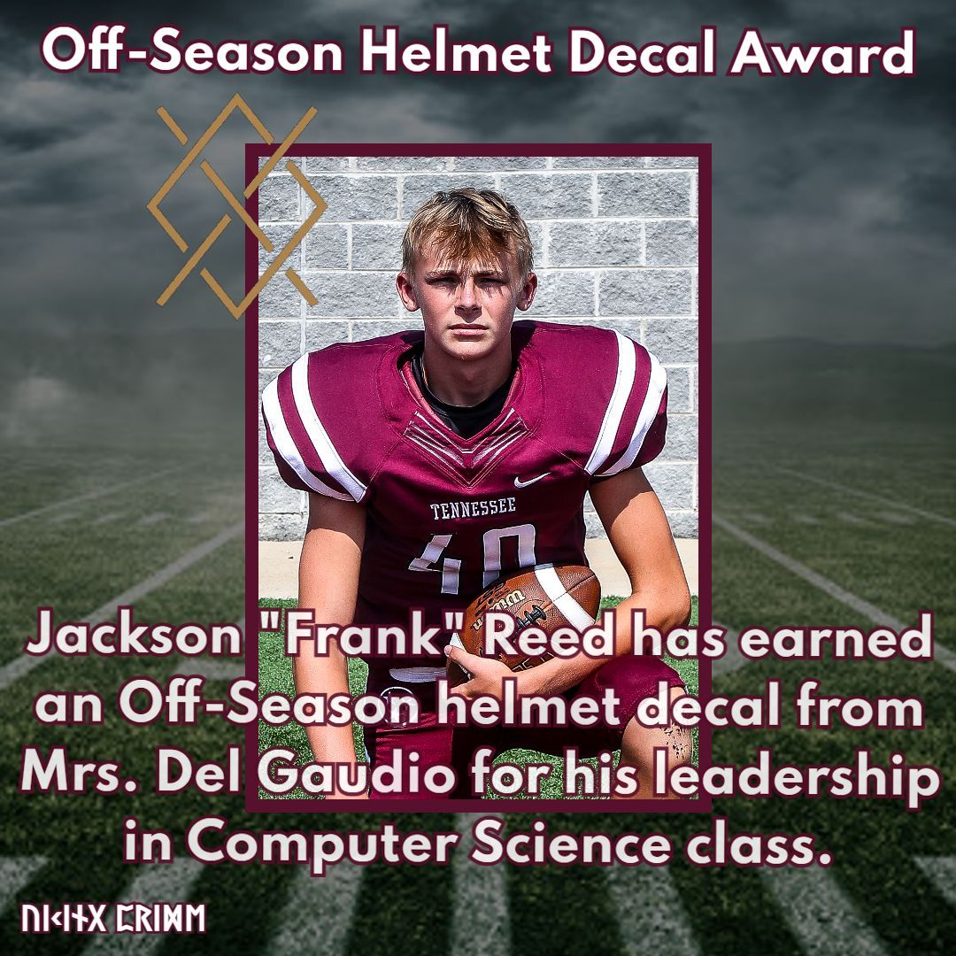 VikingsTHS's tweet photo. Jackson has earned his first helmet decal this off-season. Jackson consistently helps his peers in Computer Science Class! Mrs. Del Gaudio says Jackson is a leader in the classroom. Great work!! Keep it up!!
#VikingPride #LeadersLead #Consistencey https://t.co/XvfjtqUz8s