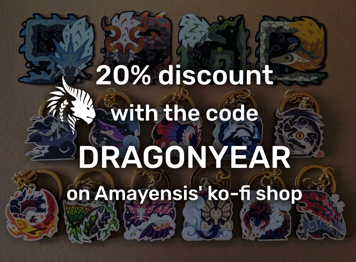 I'm currently looking into destocking some of my merch to prepare for moving out soon, so I've set up a 20% discount on my Ko-Fi shop that is valid for 2 weeks! 😊
Enter the code DRAGONYEAR at checkout, or use this link before shopping: ko-fi.com/amayensis/link…
Thank y'all💕
