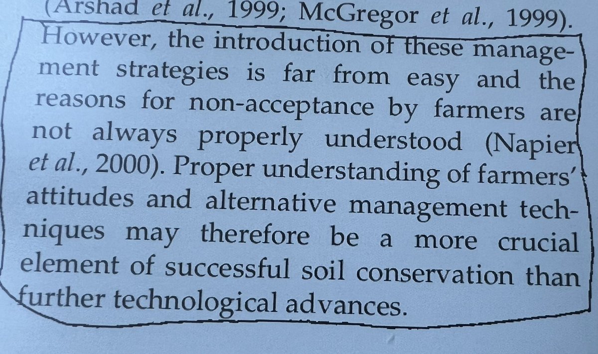 ☝🏼More technology won’t necessarily prevent soil erosion. 

Instead, we need to understand the farmers!

How on earth we can do that? Since everyone is rushing to give advice instead of listening to the farmer.

Excerpt from the Managing soil quality book by P. Schjonning et al.