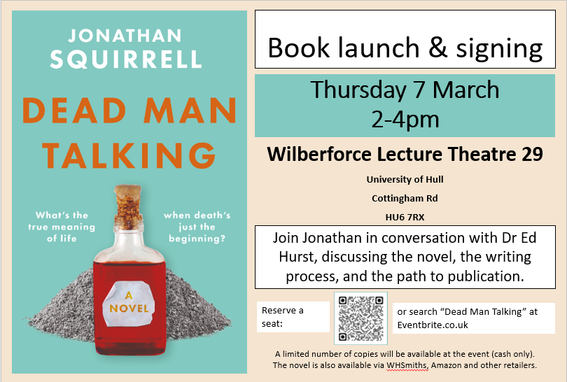 Very excited to be launching my novel at the place where it all began (partly because I've never left) Thanks to @Edmund_Hurst @HullEnglish Thursday 7 March: eventbrite.co.uk/e/dead-man-tal…