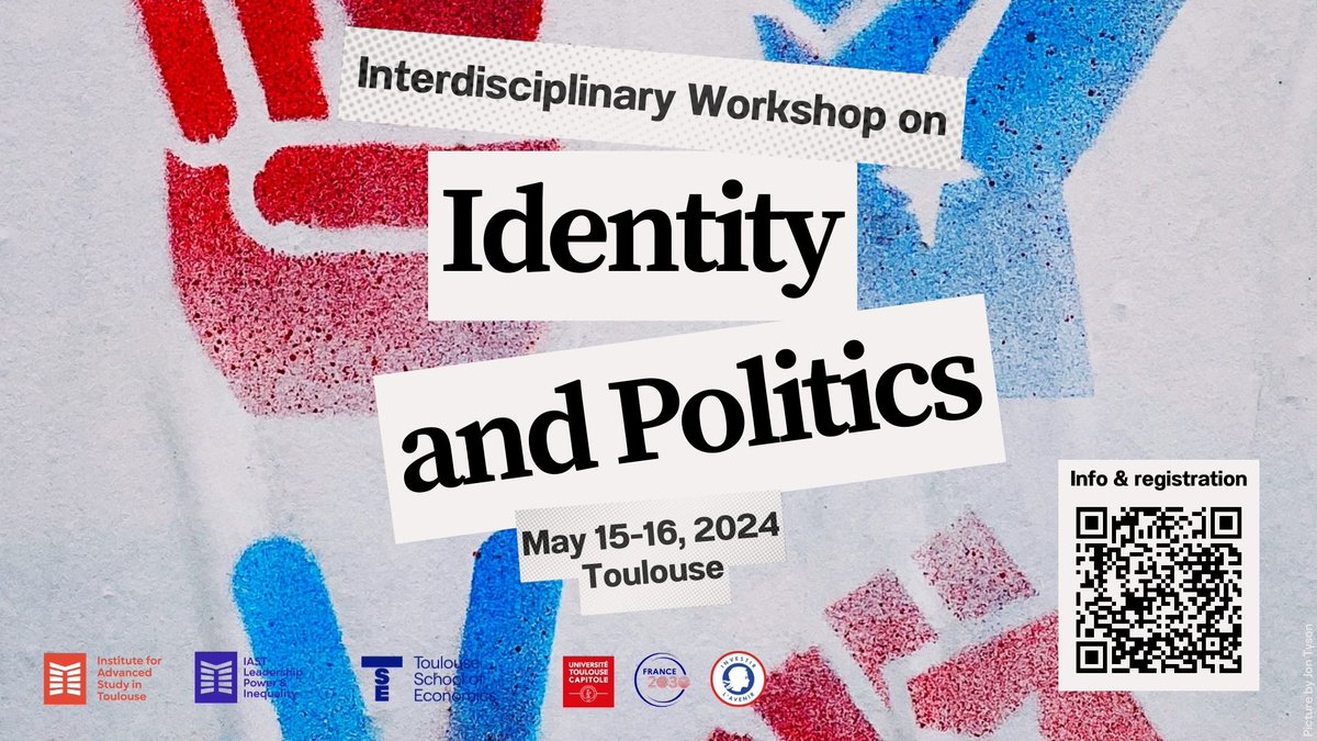 Join us for the Interdisciplinary Workshop on #Identity and #Politics 👉themes1️⃣ Construction and formation of group identity as a result of political processes2️⃣ Effects of group identity on political interactions and outcomes 📅May 15-16, 2024 📍IAST, Toulouse #IASTevents