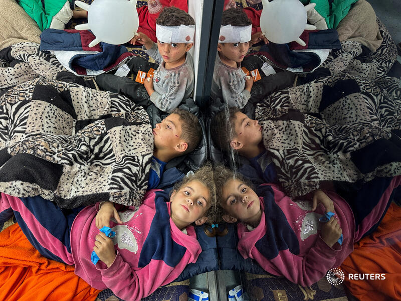 Palestinian children wounded in an Israeli strike rest as they receive treatment at a hospital in Rafah in the southern Gaza Strip reut.rs/499P76g 📷 Mohammed Salem